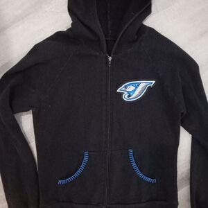 Women's Black Zip-Up Sweater with Blue Detail